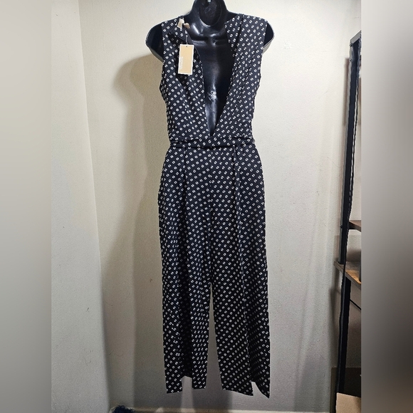 Michael Kors Sleeveless Jumpsuit Crop Pants 4 Black White Polka - Picture 5 of 9